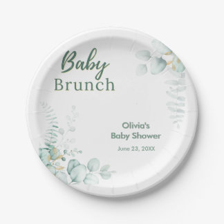 Eukalyptus Grün Gold Baby Brunch Baby Shower Pappteller
