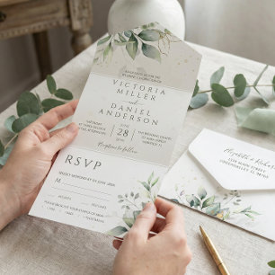 Eukalyptus Grün Gold Blätter Botanische Hochzeit All In One Einladung