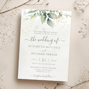 Eukalyptus Grün Gold Blätter Botanische Hochzeit Einladung