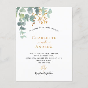 Eukalyptus-Grün Gold Einfache Hochzeit Postkarte