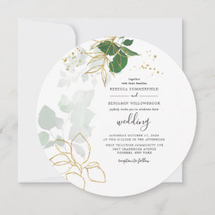 Eukalyptus Grün Gold Geometrische Blätter Hochzeit Einladung