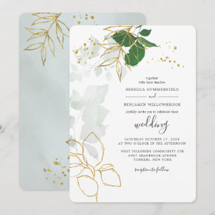 Eukalyptus Grün Goldfolie Blätter Hochzeit Einladung