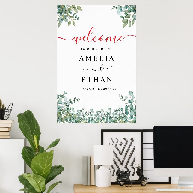 Eukalyptus-Grün-Hochzeit Poster (Heimbüro)