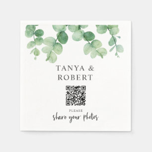 Eukalyptus-Grün-Hochzeit QR-Code Fotos teilen Serviette