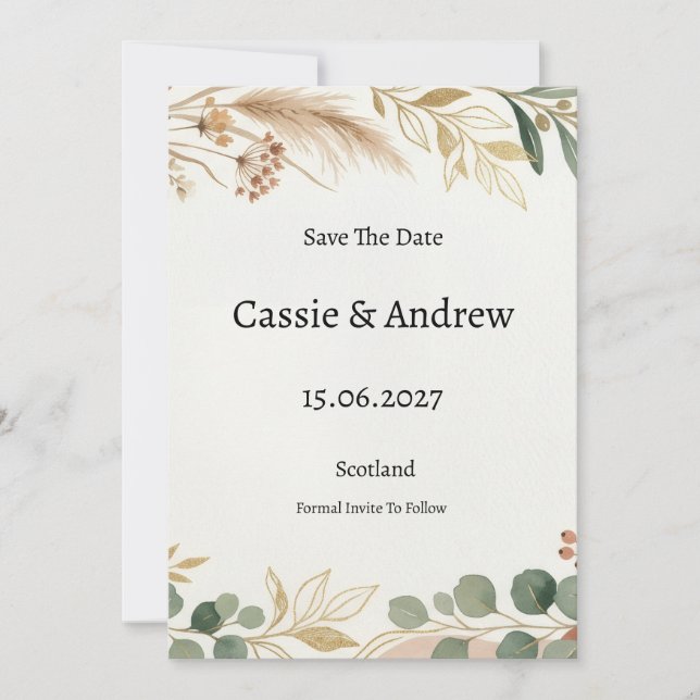 Eukalyptus-Grün-Hochzeit Save The Date (Vorderseite)