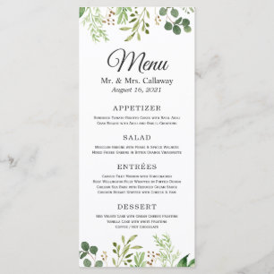 Eukalyptus-Grün-Hochzeits-Dinner-Menü Menükarte