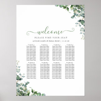 Eukalyptus-Grün-Hochzeits-Sitzplan Poster