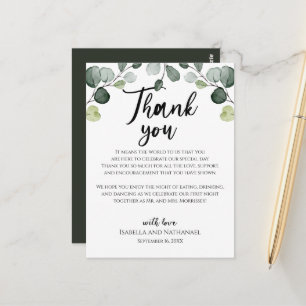 Eukalyptus-Grün-Hochzeitsempfangskarte Postkarte
