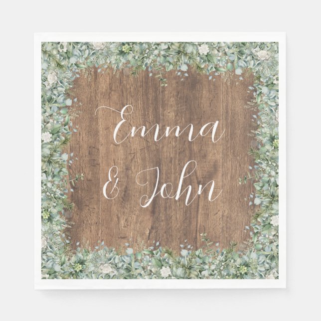 Eukalyptus Grün Hochzeitsserviette | Rustikal Serviette (Vorderseite)
