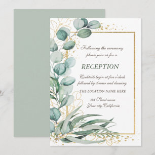 Eukalyptus-Grün mit goldenem Rahmen Hochzeitsempfa Einladung