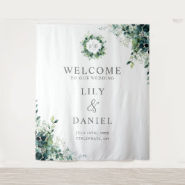 Eukalyptus-Grün-Monogramm-Hochzeitskulisse Wandteppich