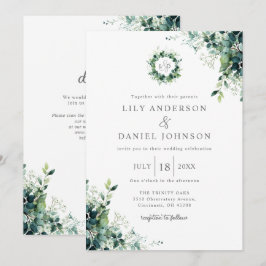 Eukalyptus-Grün-Monogramm-QR-Code-Hochzeit Einladung