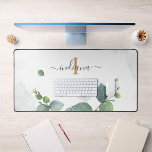 Eukalyptus-Grün-Monogramm-Schrift-Bridal-Shower Schreibtischunterlage