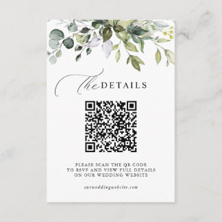 Eukalyptus Grün QR Code RSVP Hochzeitsdetails Begleitkarte