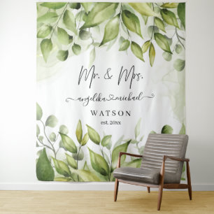 Eukalyptus Grün Rot Modern Trendige Schrift Herr Wandteppich