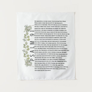 Eukalyptus-Grün-Schrift-Kunst Psalm 91 Wandteppich