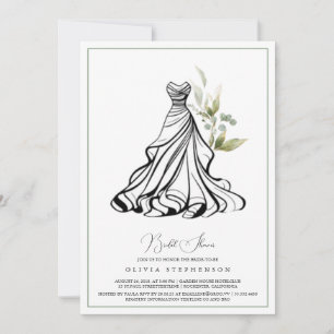 Eukalyptus-Grün und Hochzeitskleid-Einladung Einladung
