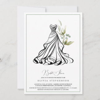 Eukalyptus-Grün und Hochzeitskleid-Einladung Einladung