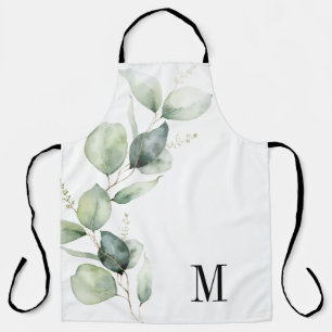 Eukalyptus-Grün-Wasserfarbe-Botanisches Monogramm Schürze