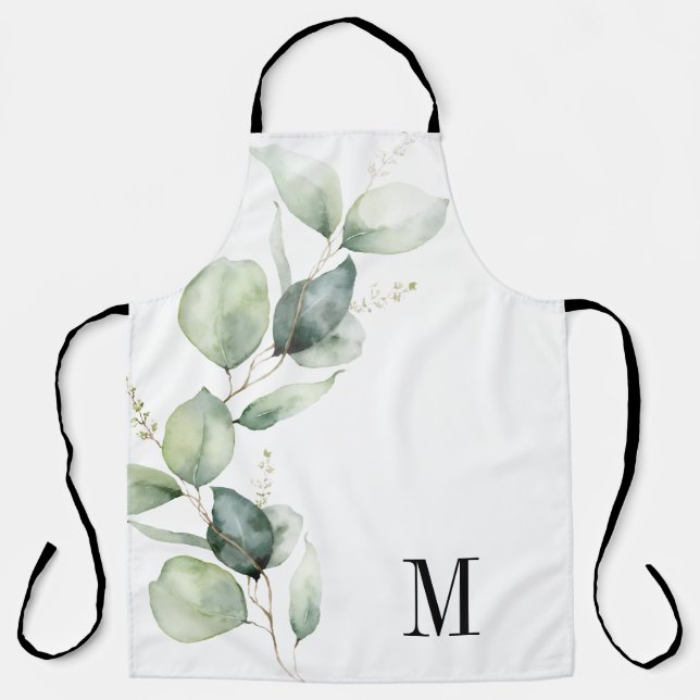 Eukalyptus-Grün-Wasserfarbe-Botanisches Monogramm Schürze (Vorderseite)