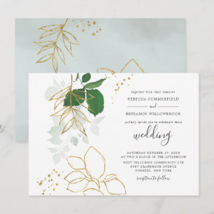 Eukalyptus Grün Wasserfarbe Goldfolie Hochzeit Einladung