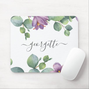Eukalyptus Grün Wasserfarbe Lila Geburtstag Mousepad