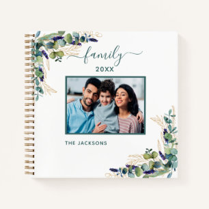 Eukalyptus Grün Weiß Name Familienfoto Notizbuch