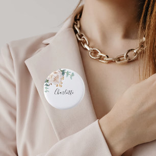 Eukalyptus Grün weißes florales Namensschild Button