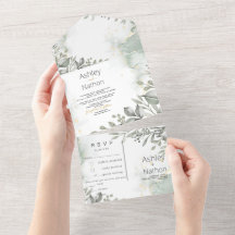 Eukalyptus grüne & goldene Aquarell-Hochzeit