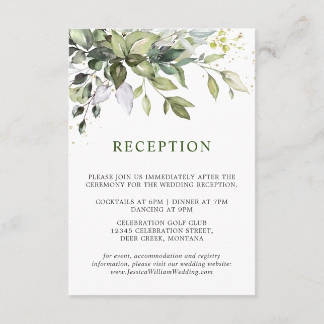 Eukalyptus-Grüne Hochzeitsempfang Begleitkarte (Vorderseite)