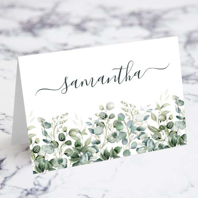 Eukalyptus Grüne Platzkarte Tischnummer (Watercolor Eucalyptus Greenery Individual Place Card)