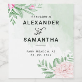 Eukalyptus-Grüne Wasserfarbe Rosa Blumenzehen Weinetikett