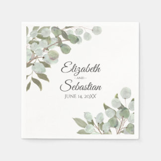 Eukalyptus & Grüne Wasserfarben Elegante Hochzeit Serviette