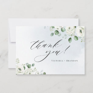 Eukalyptus-Grüne, weiße Blüte rustikal Dankeskarte