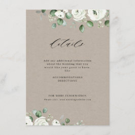 Eukalyptus-Grüne, weiße Blüte rustikale Hochzeit Begleitkarte