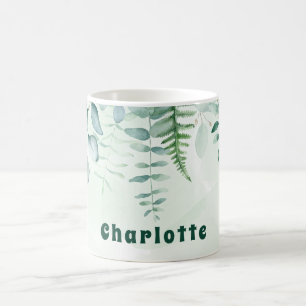 Eukalyptus grünes Blattwerk, grüne Bezeichnung Kaffeetasse