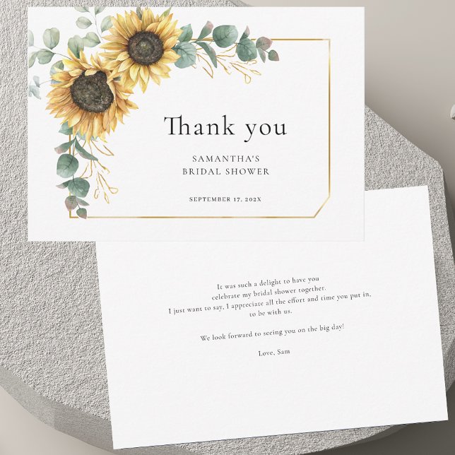 Eukalyptus Grünes Brautparty Dankeskarte (Sunflower Eucalyptus Greenery Bridal Shower Thank You Card)