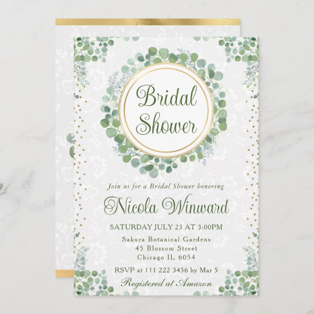 Eukalyptus-Grünes Brautparty Einladung (Vorne/Hinten)