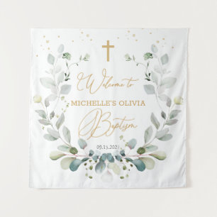 Eukalyptus Grünkreuz Baby-Taufe Wandteppich
