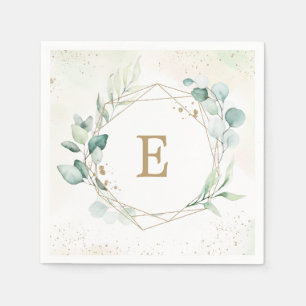 Eukalyptus-Grünzeug-Geometrisches-Monogramm-Hochze Serviette