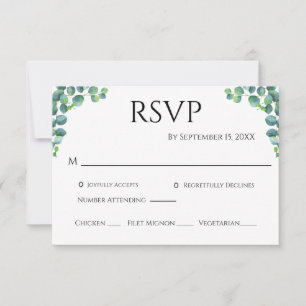 Eukalyptus Grünzeug Minimalist Hochzeit RSVP Karte