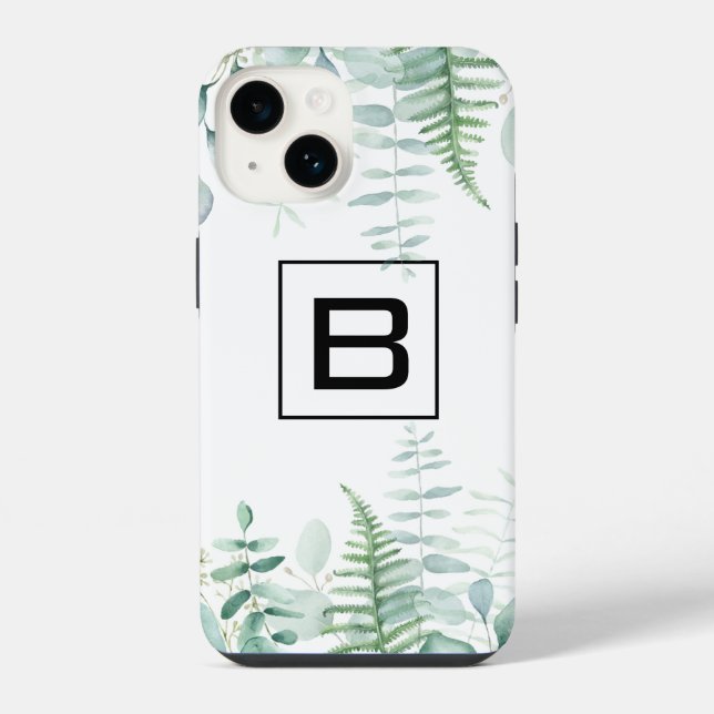 Eukalyptus-Grünzeug-Wald-Farne-Monogramm iPhone Hülle (Rückseite)
