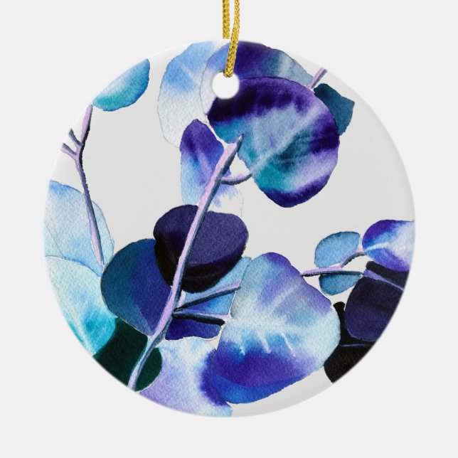 Eukalyptus Gum Verlasse Aquarellkunst Keramik Ornament (Vorne)