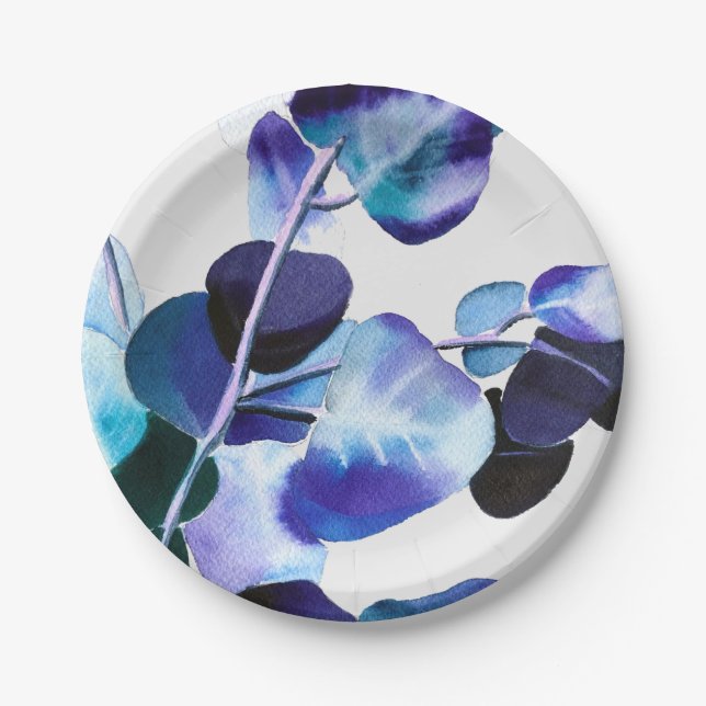 Eukalyptus Gum Verlasse Aquarellkunst Pappteller (Vorderseite)