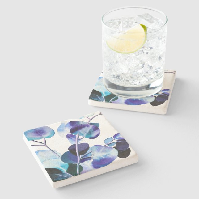 Eukalyptus Gum Verlasse Aquarellkunst Steinuntersetzer (Seitenansicht)