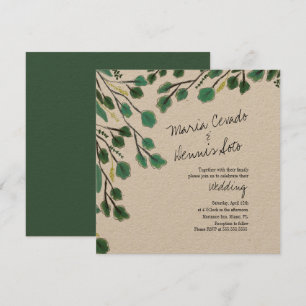 Eukalyptus Hand Drawn Leaf Script Wedding Kraft Einladung