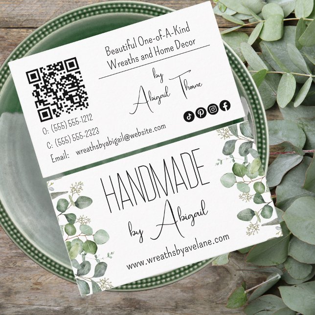 Eukalyptus Handmade Business Card Visitenkarte (Seeded Eucalyptus Handmade and / or Handcrafted QR Code Business Card)
