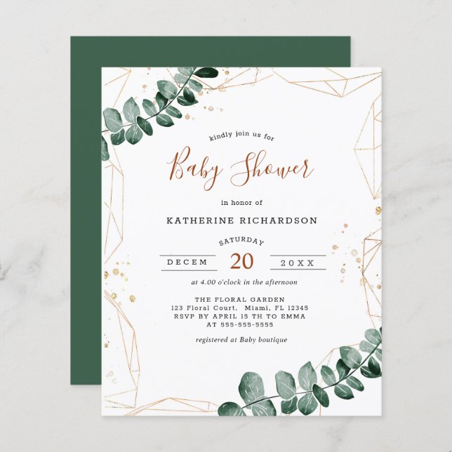 Eukalyptus-Haushalt | Greenery Baby Shower Flyer (Vorne/Hinten)