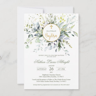 Eukalyptus Herbal Cross Baby-Taufe Einladung