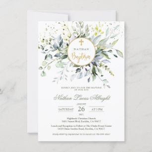 Eukalyptus Herbal Cross Baby-Taufe Einladung